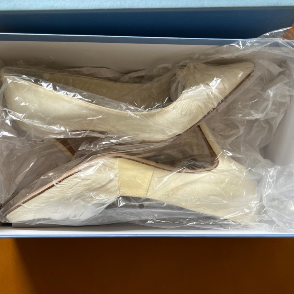 Something Bleu Crimson Ivory Satin Pumps - Picture 9 of 11